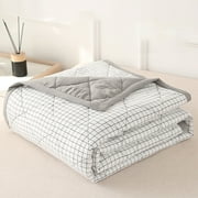 yulier Summer Cooler Quilt Queen Size Cooling Comforter for Hot Sleepers, Soft Lightweight Checkered Cooling Blanket for Home Hotel, 59x78.7 Inches, White